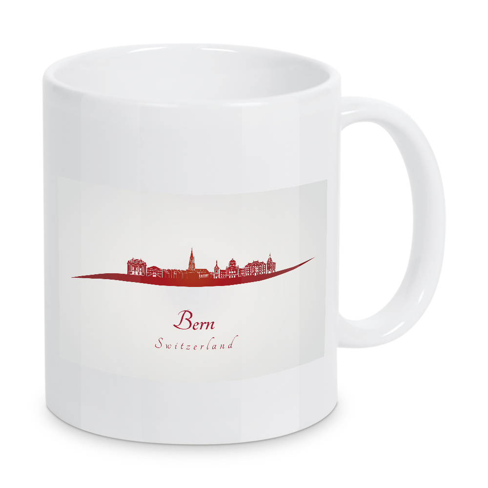 Tasse "Berner Skyline in Rot" artboxONE - Städte,Architektur - Skyline,Stadt,Reise,Denkmäler,Turm,Metropole,Souvenir,Urlaub,Rot,Bern