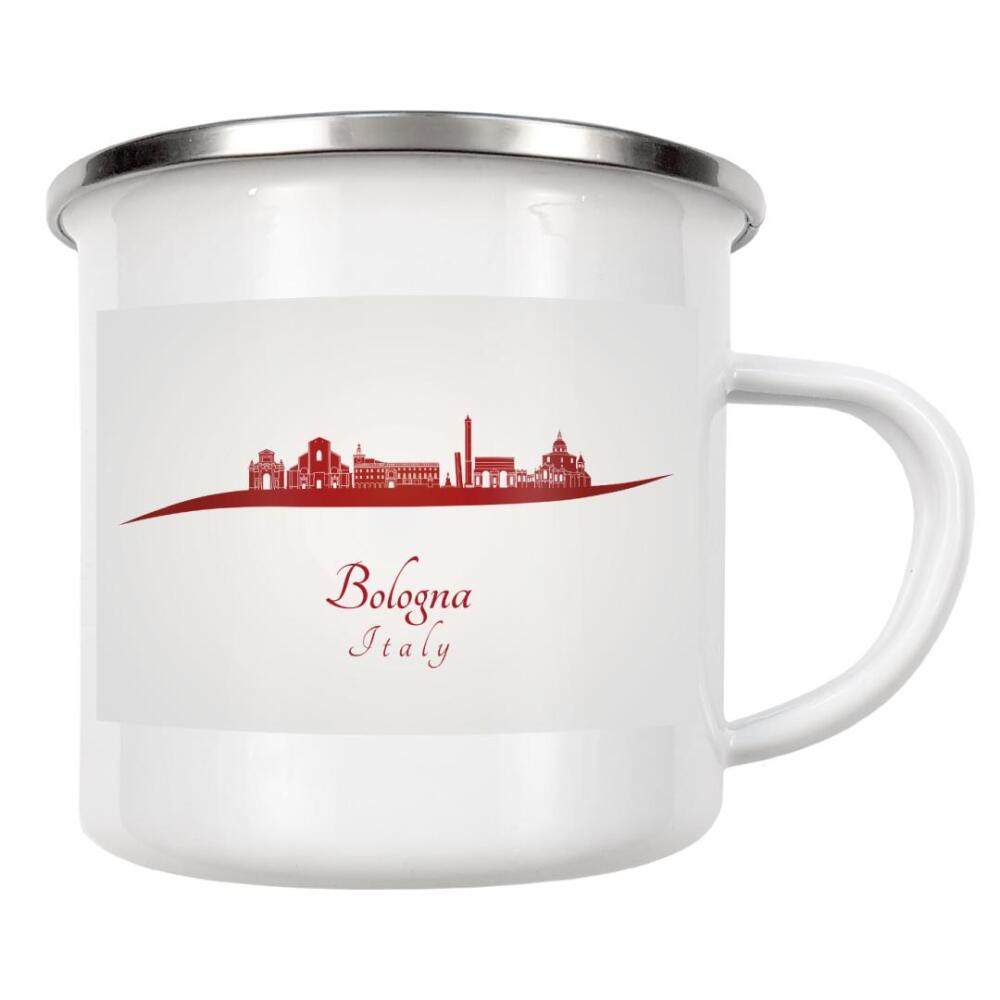 Emaille Tasse "Bologna-Skyline in Rot" artboxONE - Städte,Architektur - Skyline,Stadt,Reise,Denkmäler,Turm,Metropole,Souvenir,Urlaub,Rot,Bologna