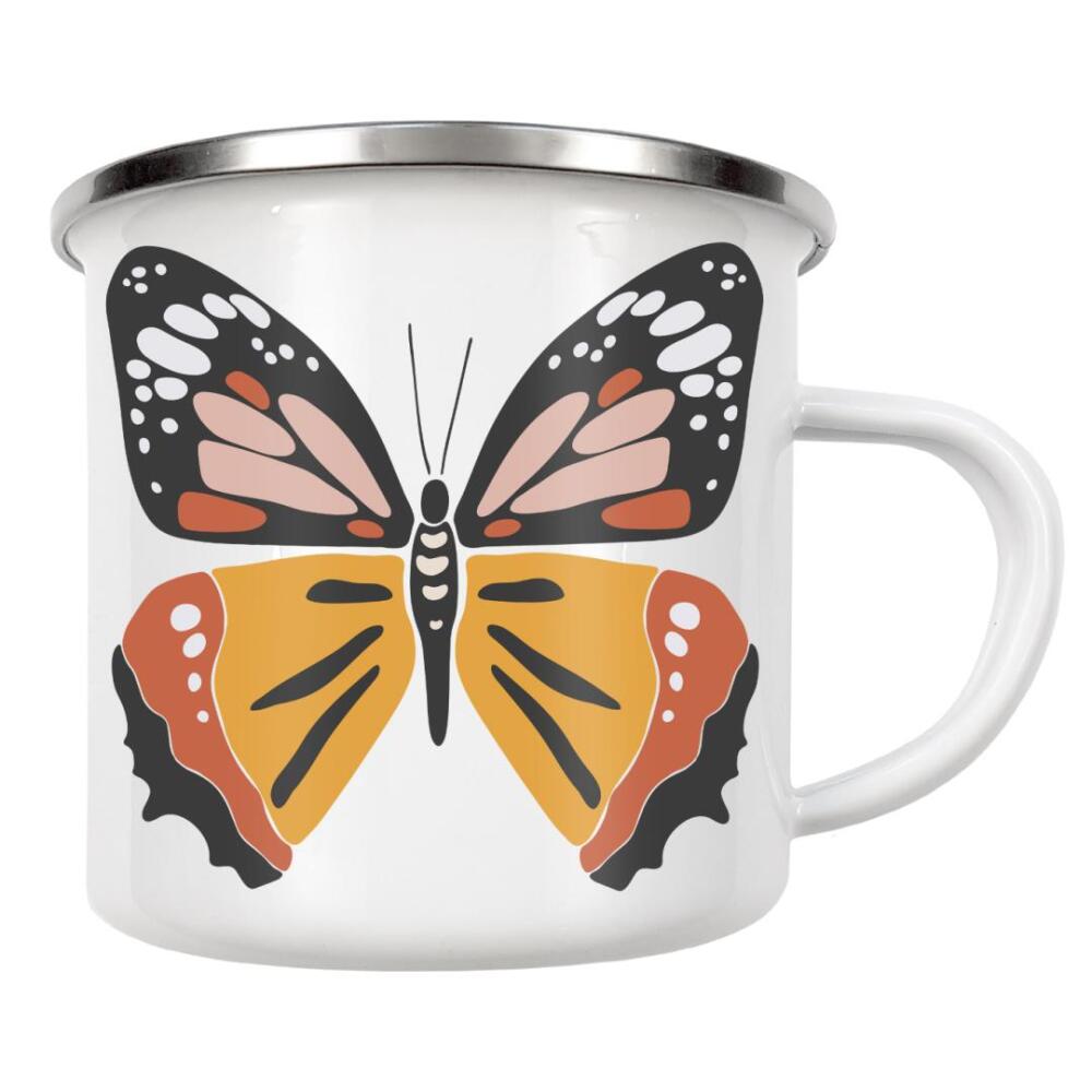 Emaille Tasse "Farbiger Sommerschmetterling" artboxONE - Tiere - Schmetterling,Insekt,Tier,Boho,Sommer,Frühling,Abbildung,Orange,Isoliert