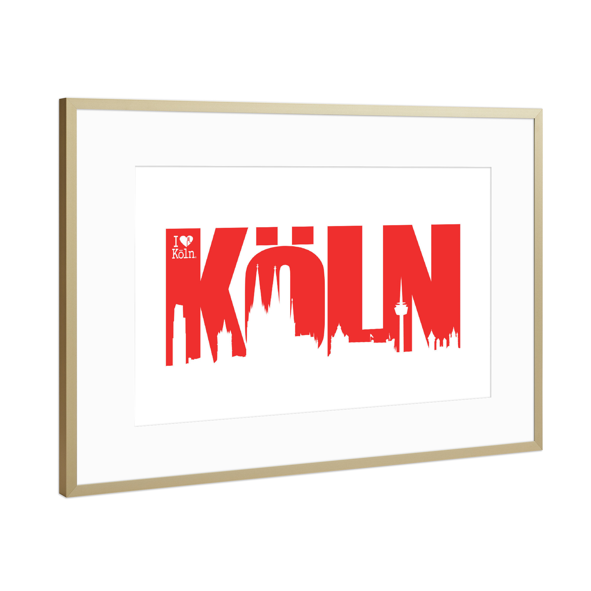 Poster mit Rahmen Gold "KÖLN SKYLINE SCHRIFTZUG 4" artboxONE - Städte / Köln - Köln,Kölner dom,Skyline,Colonia,Cologne,Kölle,Kölnergram