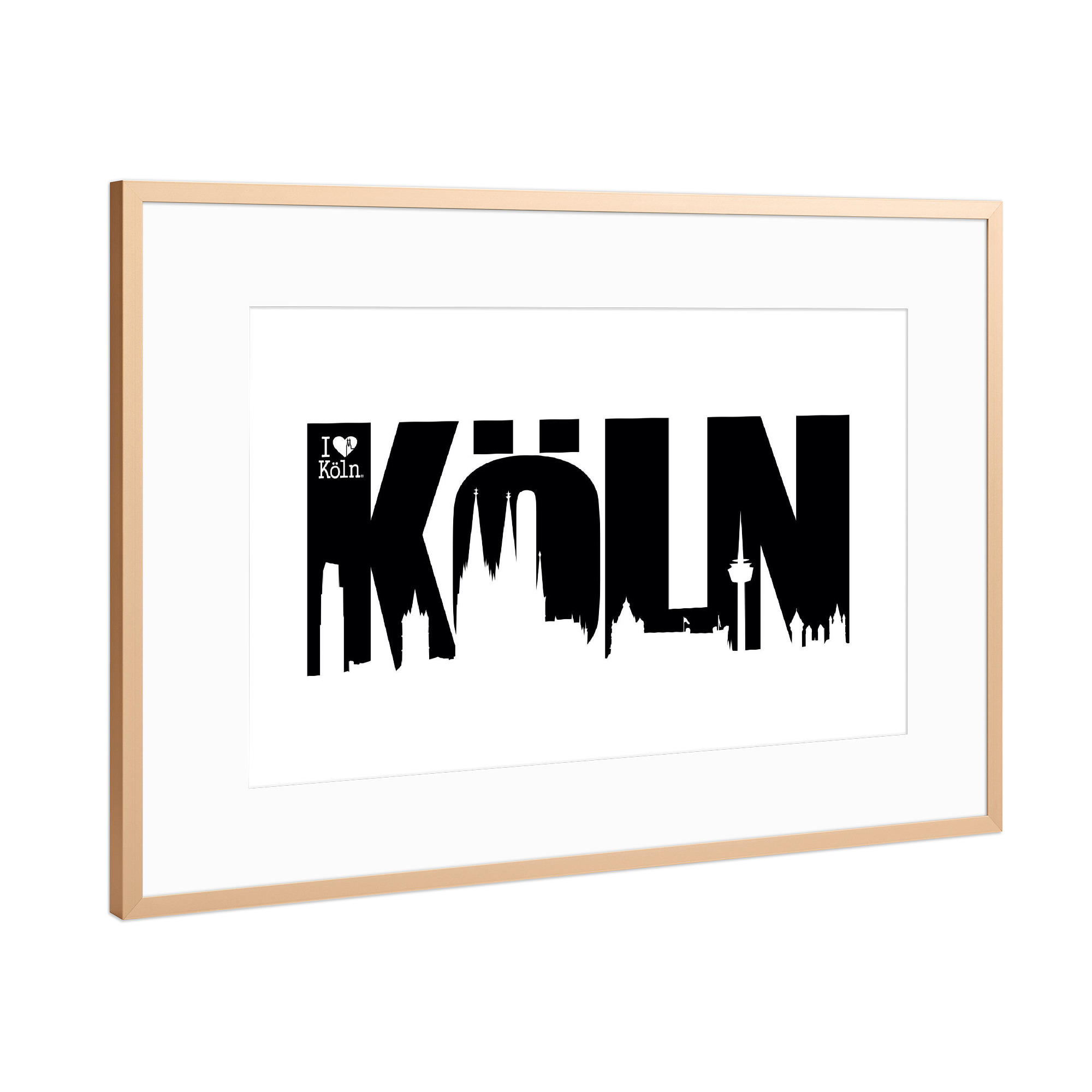 Poster mit Rahmen Kupfer "KÖLN SKYLINE SCHRIFTZUG 3" artboxONE - Städte / Köln,Schwarzweiß - Köln,Kölner dom,Skyline,Colonia,Cologne,Kölle,Kölnergram