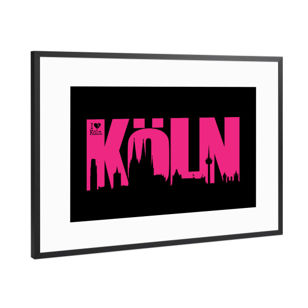 Poster mit Rahmen Schwarz (Metallic) "KÖLN SKYLINE SCHRIFTZUG" artboxONE - Städte / Köln - Köln,Kölner skyline,Colonia,Cologne,Dom,Kölle,Kölnergram