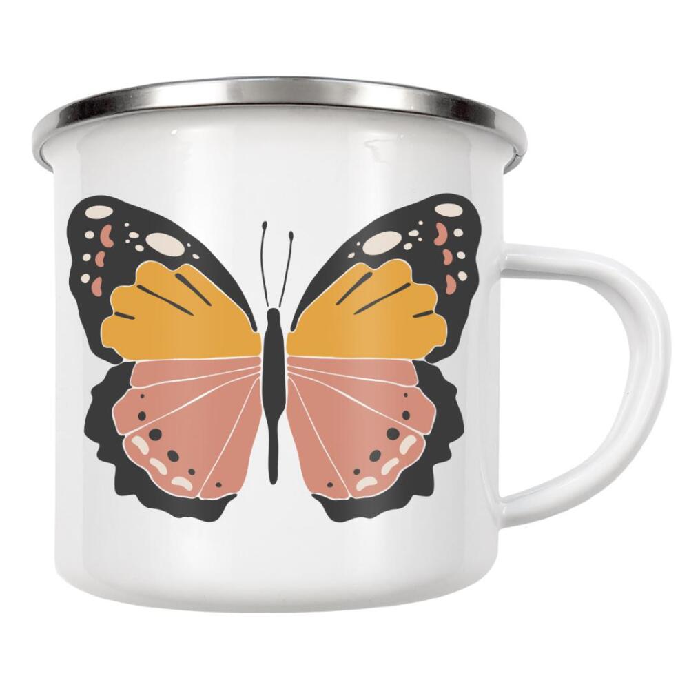 Emaille Tasse "Sommerschmetterling" artboxONE - Tiere - Schmetterling,Insekt,Tier,Sommer,Frühling,Boho,Abstrakt,Orange
