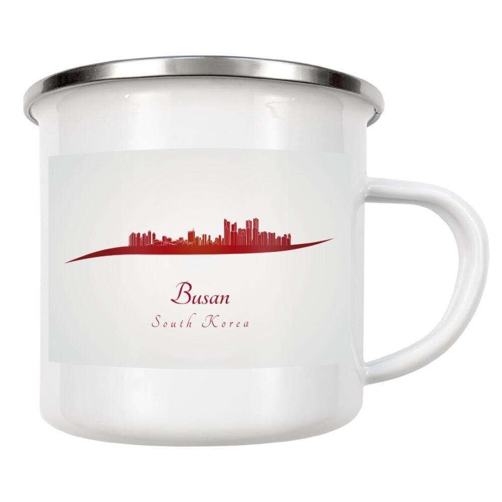 Emaille Tasse "Busan-Skyline in Rot" artboxONE - Städte,Architektur - Skyline,Stadt,Denkmäler,Metropole,Reise,Tourismus,Geschenk,Souvenir,Rot,Busan