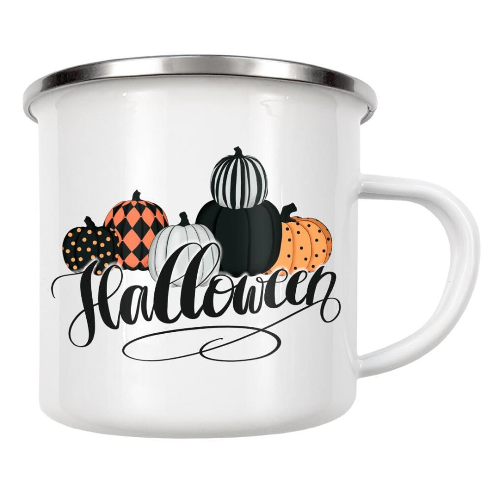Emaille Tasse "Halloween | Kürbisse" artboxONE - Essen & Trinken,Buchstaben,Essen & Trinken / Obst & Gemüse,Halloween