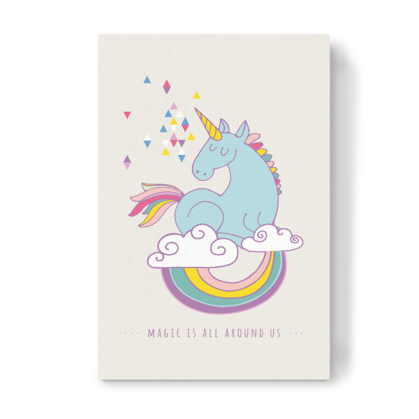 Leinwandbild "Magic is around us" artboxONE - Tiere,Fiktion - Unicorn,Einhorn,Regenbogen,Wolken,Himmel,Muster,Pattern,Märchen,Zauber,Bunt