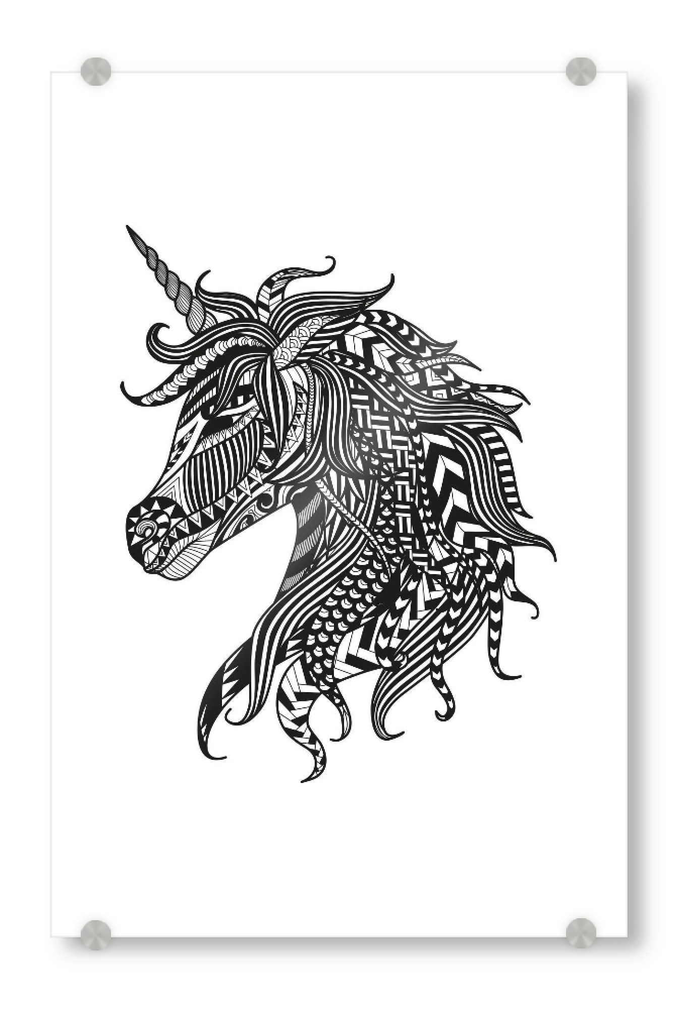 Acrylglasbild "Zentangle Einhorn" artboxONE - Tiere,Schwarzweiß,Fiktion