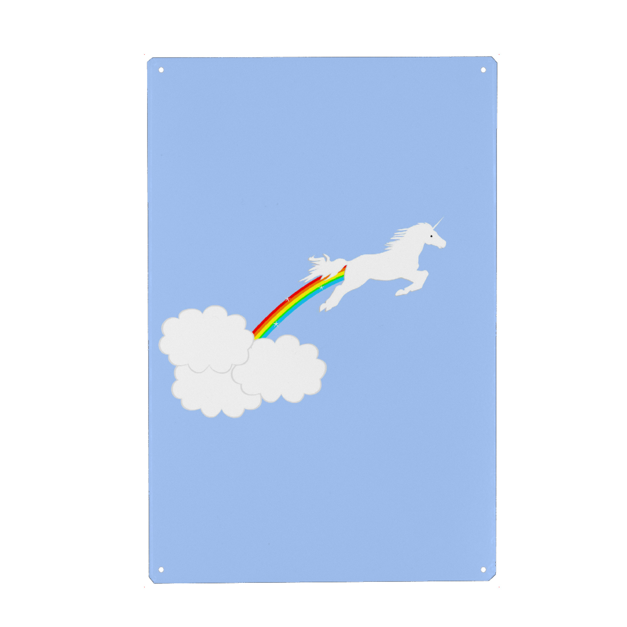 Metall Poster "Fluffy Dust" artboxONE - Für Kinder,Tiere,Fiktion - Regenbogen,Einhorn,Flaumig,Glitzer,Generationy,Welpen,Fliegen,Springen,Wolke