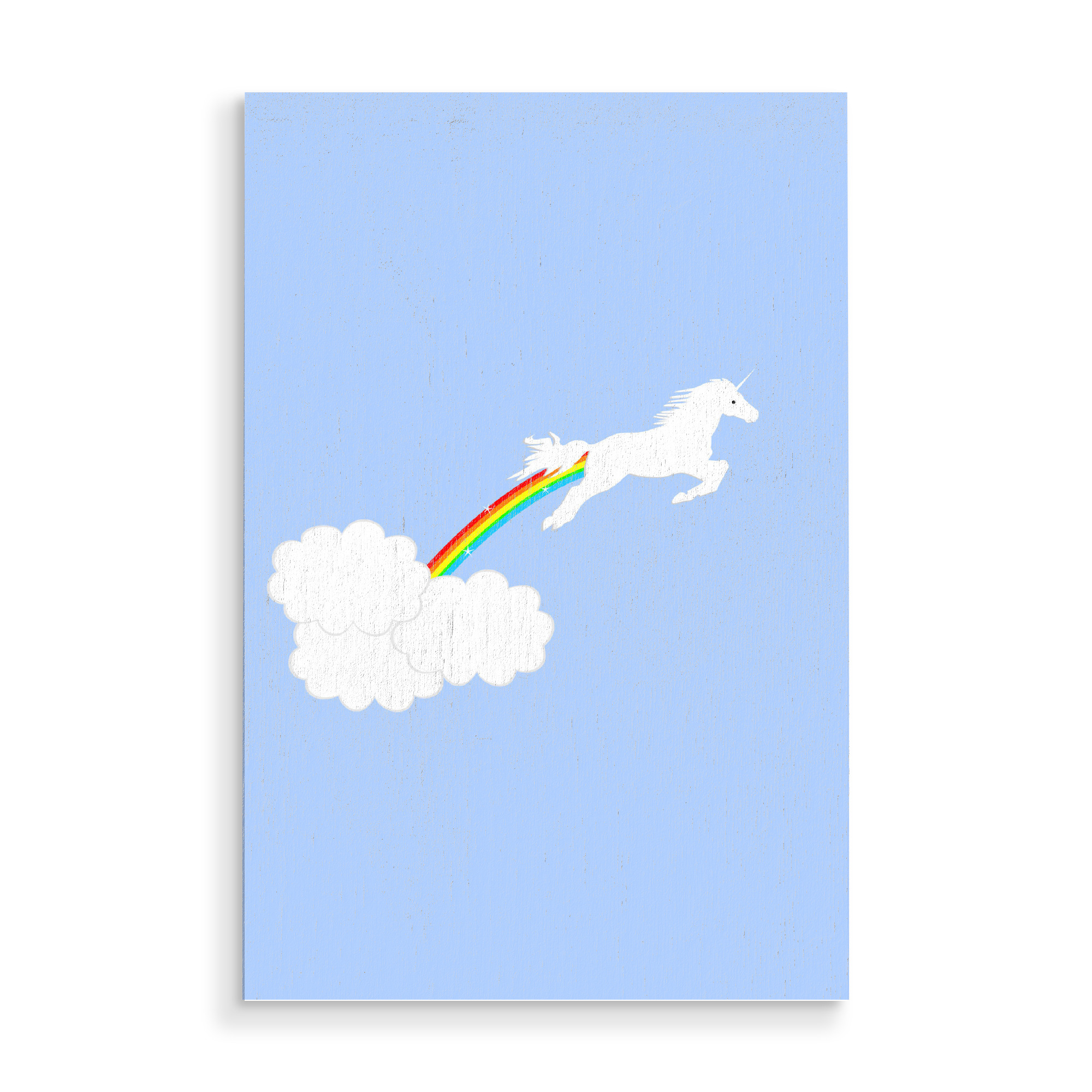 Holzbild "Fluffy Dust" artboxONE - Für Kinder,Tiere,Fiktion - Regenbogen,Einhorn,Flaumig,Glitzer,Generationy,Welpen,Fliegen,Springen,Wolke