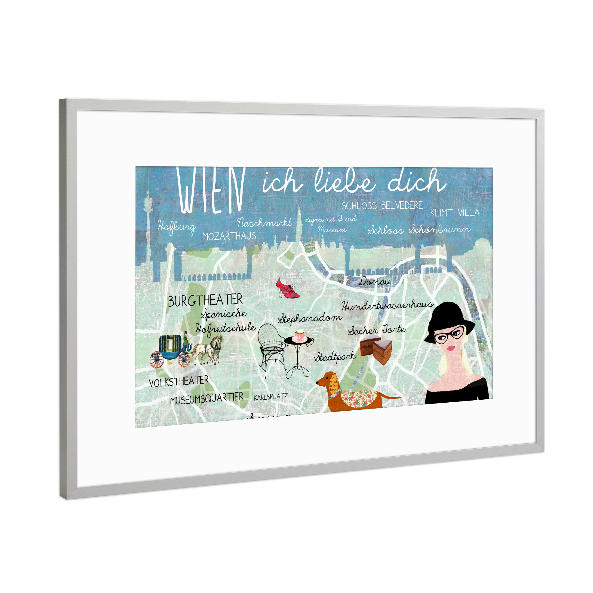 Poster mit Rahmen Silber "Wien ich liebe dich" artboxONE - Städte / Wien