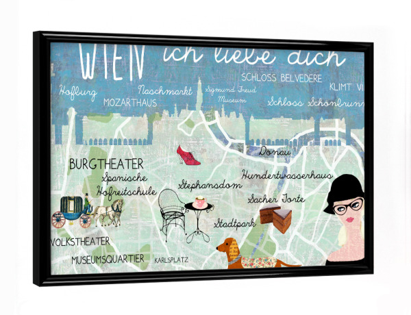 Poster mit schwarzem Rahmen "Wien ich liebe dich" artboxONE - Städte / Wien