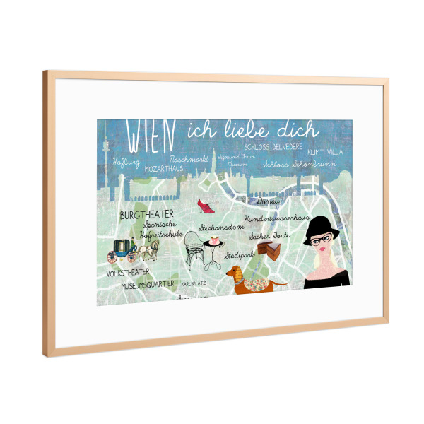Poster mit Rahmen Kupfer "Wien ich liebe dich" artboxONE - Städte / Wien