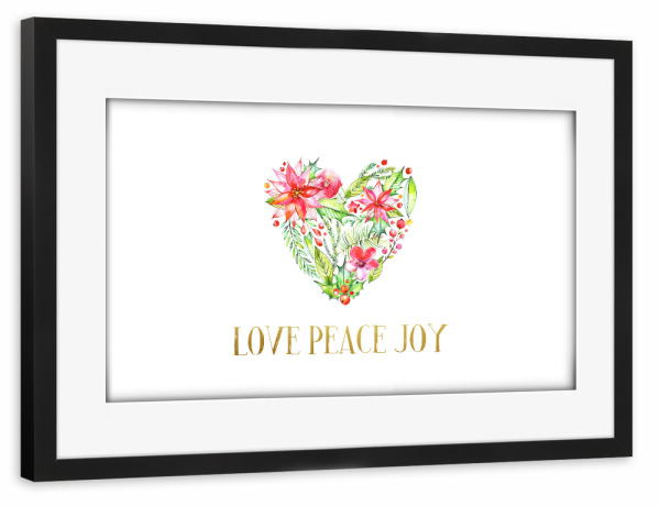 Poster mit Rahmen schwarz "Love Peace Joy" artboxONE - Weihnachten - Adverskalender,Blumenkranz,Herz,Liebe,Valentinstag