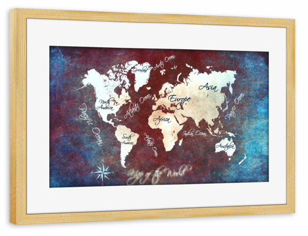 Poster mit Rahmen kiefer "World map retro" artboxONE - Typografie,Kartografie