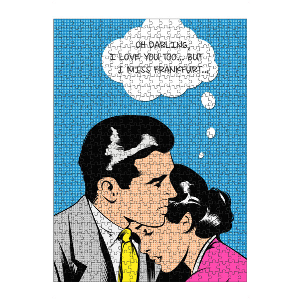 Puzzle Ravensburger "I miss Frankfurt" artboxONE - Comic,Städte / Frankfurt - Retro,Vintage,Comic,Popart,Paar,Liebe,Stadt,City,Frankfurt