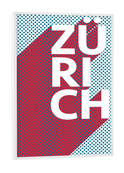 Poster mit weißem Rahmen "Zürich Pop Art" artboxONE - Typografie,Reise,Abstrakt,Städte / Zürich - Stadt,Popart,Retro,City,Zürich,Schweiz