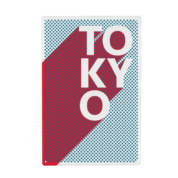 Metall Poster "Tokio Pop Art" artboxONE - Typografie,Reise,Abstrakt,Städte / Tokio - Stadt,Popart,Retro,City,Tokio,Tokyo,Japan - Blechschild
