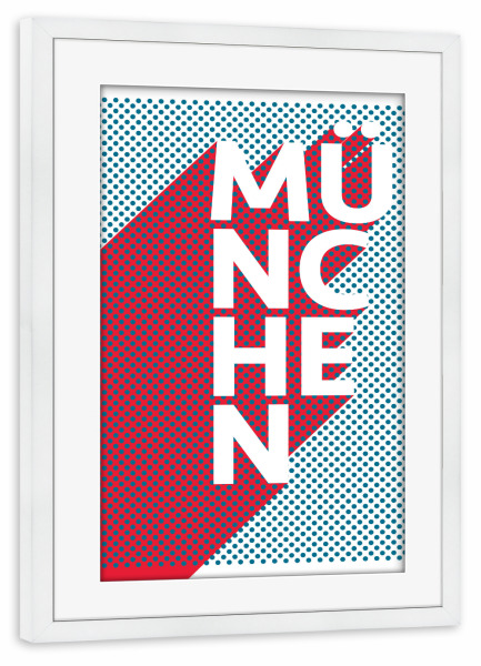 Poster mit Rahmen weiß "München Pop Art" artboxONE - Städte / München,Typografie,Reise,Abstrakt - Stadt,Popart,Retro,City,München,Bayern