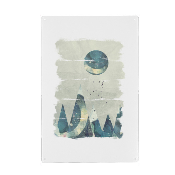 Metall Poster "Mountain I" artboxONE - Natur,Abstrakt - Berg,Abstrakt,Mond,Sonne,Himmel,Wolken,Berge,Bergkette - Blechschild