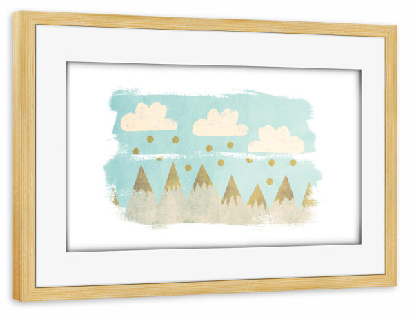 Poster mit Rahmen kiefer "Schneeberg I" artboxONE - Natur,Abstrakt - Schnee,Berg,Gold,Winter,Vintage,Dezember,Wolken,Himmel