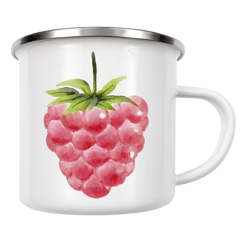Emaille Tasse "Himbeer-Aquarell-Frucht" artboxONE - Essen & Trinken / Obst & Gemüse - Obst,Aquarell,Sommer,Kunst,Tropisch,Beere,Lebensmittel,Himbeere