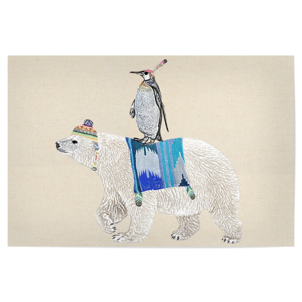 Poster "Eisbär mit Pinguin" artboxONE - Tiere - Eisbär,Pinguin,Süß,Vintage,Retro,Indianer,Mütze,Kinder,Kinderzimmer,Geschenk,Winter