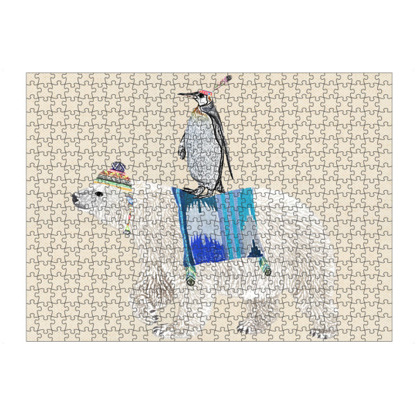 artboxONE Puzzle "Eisbär mit Pinguin" artboxONE - Tiere - Eisbär,Pinguin,Süß,Vintage,Retro,Indianer,Mütze,Kinder,Kinderzimmer,Geschenk,Winter