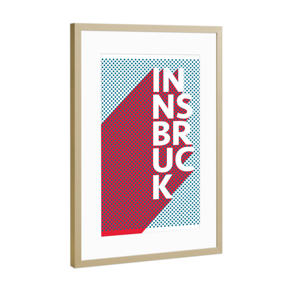 Poster mit Rahmen Gold "Innsbruck Pop Art" artboxONE - Städte,Typografie,Reise,Abstrakt - Stadt,Popart,Retro,City,Innsbruck,österreich