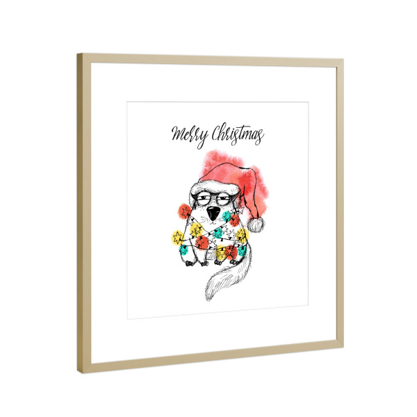Poster mit Rahmen Gold "Merry Christmas and Happy New Year" artboxONE - Tiere,Comic,Weihnachten