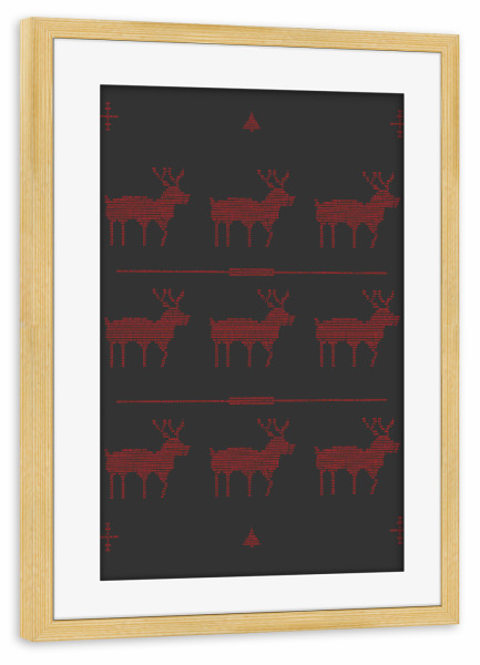 Poster mit Rahmen kiefer "Binary Xmas Reindeer Red" artboxONE - Weihnachten