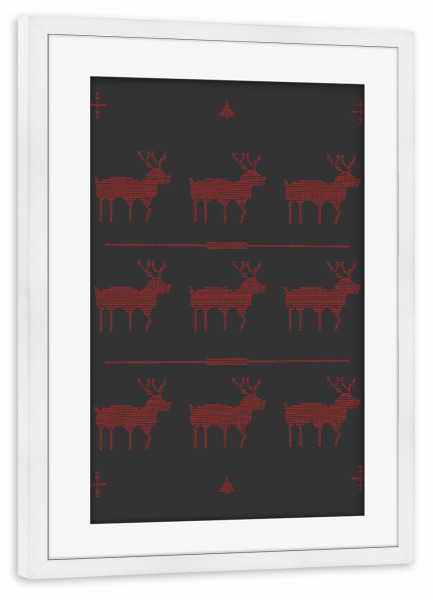 Poster mit Rahmen weiß "Binary Xmas Reindeer Red" artboxONE - Weihnachten