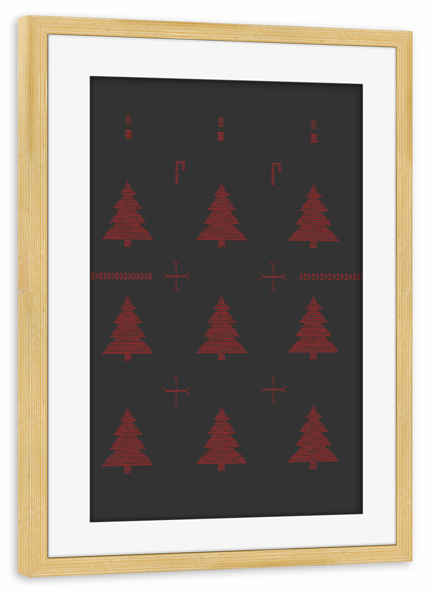Poster mit Rahmen kiefer "Binary Xmas Trees Red" artboxONE - Weihnachten