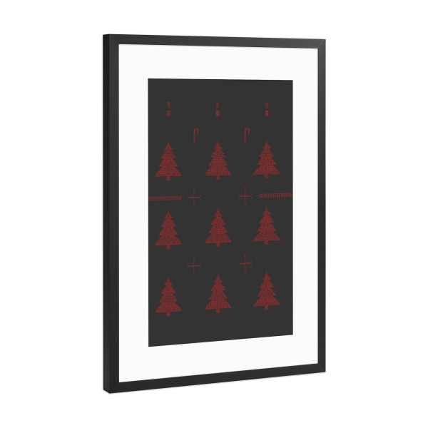Poster mit Rahmen Schwarz (Metallic) "Binary Xmas Trees Red" artboxONE - Weihnachten