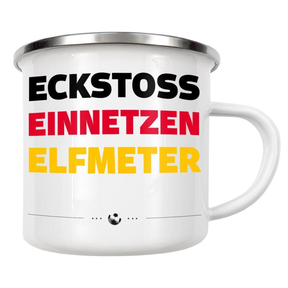 Emaille Tasse "Eckstoss" artboxONE - Typografie,Sport / Fußball - Einnetzen,Tor,Elfmeter,Verlängerung,Spielzeit,Soccer,Fussball,Em,Champions league