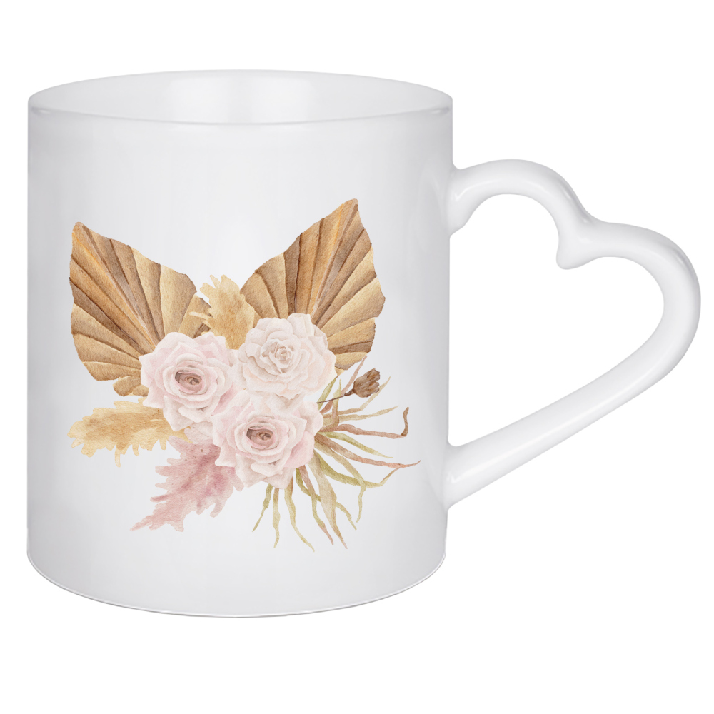 Herztasse "Boho Aquarell Rosenstrauß" artboxONE - Floral - Boho,Blume,Aquarell,Kunst,Blumenstrauß,Hochzeit,Rose,Blumenstrauß,Bedruckbar,Boho-strauß