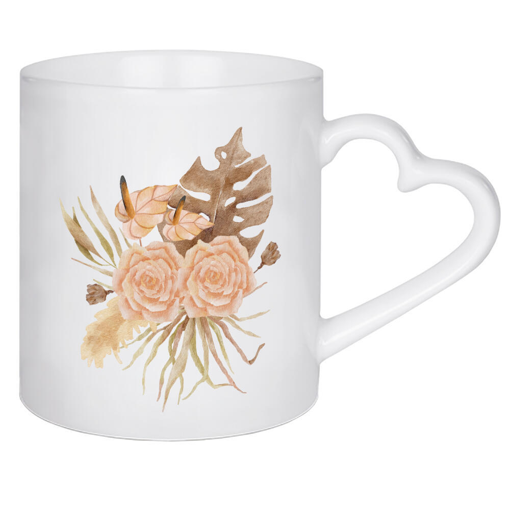 Herztasse "Aquarell orange Rose" artboxONE - Floral - Aquarell,Blume,Kunst,Rose,Orange,Bedruckbar,Pflanze,Botanisch,Braun,Boho,Blumenstrauß