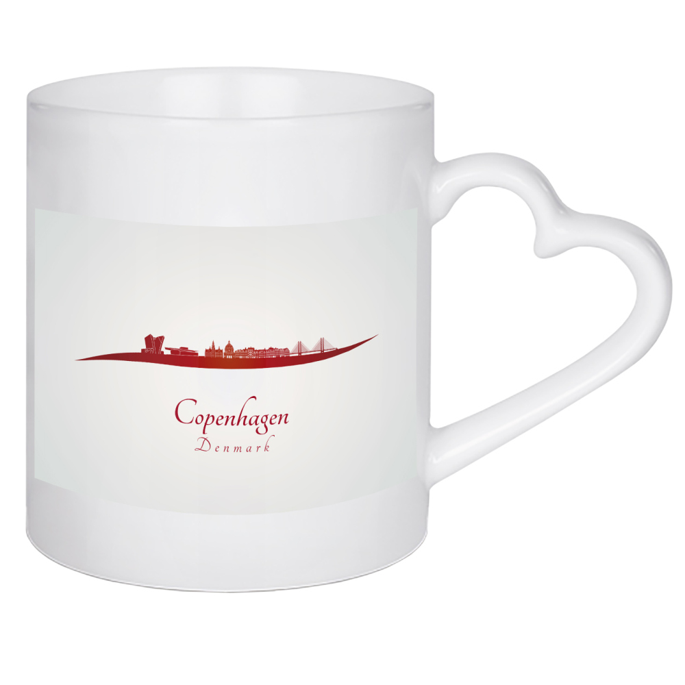 Herztasse "Kopenhagener Skyline in Rot" artboxONE - Städte,Architektur - Stadt,Skyline,Denkmäler,Aquarell,Tourismus,Reise,Speicher,Bunt,Rote farbe
