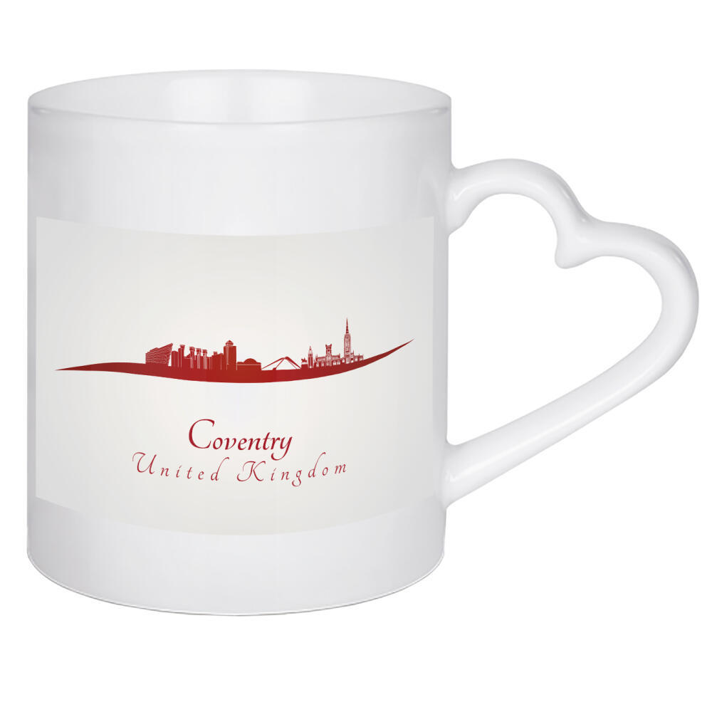 Herztasse "Coventry-Skyline im Rot" artboxONE - Städte,Architektur - Stadt,Skyline,Denkmäler,Aquarell,Tourismus,Reise,Speicher,Bunt,Rote farbe