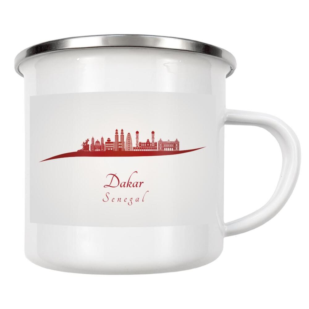 Emaille Tasse "Dakar-Skyline in Rot" artboxONE - Städte,Architektur - Stadt,Skyline,Denkmäler,Aquarell,Tourismus,Reise,Speicher,Bunt,Rote farbe
