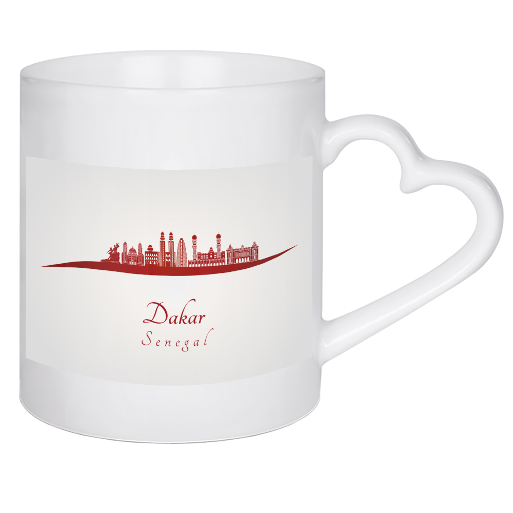 Herztasse "Dakar-Skyline in Rot" artboxONE - Städte,Architektur - Stadt,Skyline,Denkmäler,Aquarell,Tourismus,Reise,Speicher,Bunt,Rote farbe
