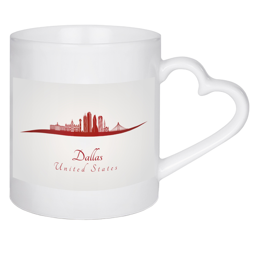 Herztasse "Dallas-Skyline in Rot" artboxONE - Städte,Architektur - Stadt,Skyline,Denkmäler,Aquarell,Tourismus,Reise,Speicher,Bunt,Rote farbe