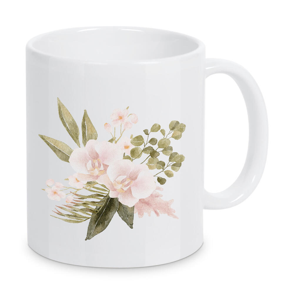 Tasse "Orchideenblumenstrauß Aquarell" artboxONE - Floral - Orchidee,Rose,Blatt,Blätter,Boho,Aquarell,Blumenstrauß,Blumen,Kunst