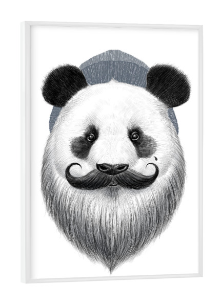 Poster mit weißem Rahmen "Bearded panda" artboxONE - Tiere,Schwarzweiß,Fashion,Festivals - Panda,Beard,Mustache,Animal,Digital art