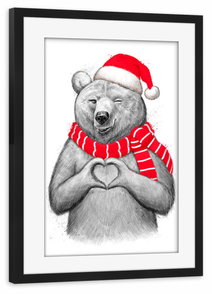 Poster mit Rahmen schwarz "Christmas bear girl" artboxONE - Tiere,Fashion