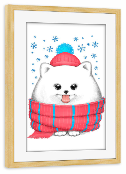 Poster mit Rahmen kiefer "Winter dog" artboxONE - Natur,Tiere,Fashion