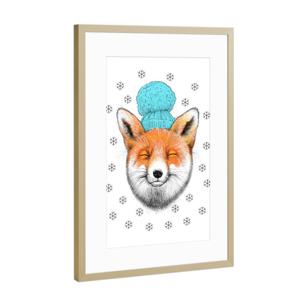 Poster mit Rahmen Gold "Winter fox" artboxONE - Natur,Tiere,Fashion