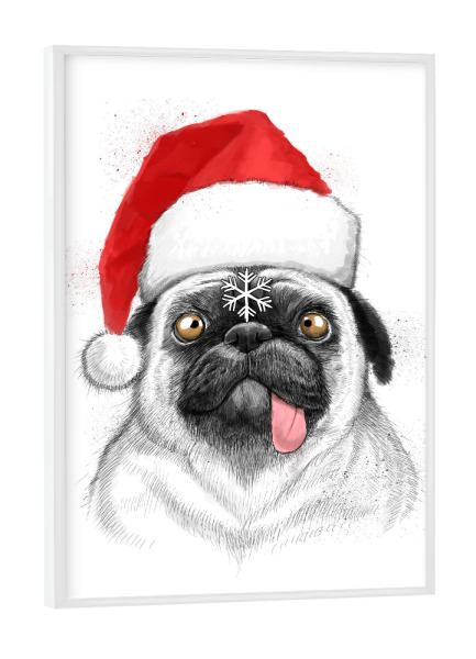 Poster mit weißem Rahmen "Сhristmas pug" artboxONE - Natur,Tiere,Fashion
