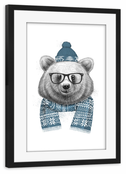 Poster mit Rahmen schwarz "Winter bear 2" artboxONE - Natur,Tiere