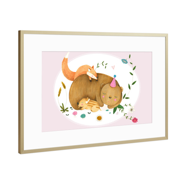 Poster mit Rahmen Gold "Forest Friends" artboxONE - Für Kinder,Tiere,Liebe