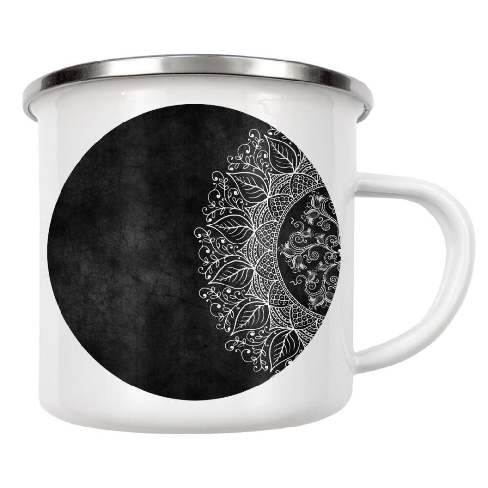 Emaille Tasse "Mandaleaf Schwarz" artboxONE - Natur,Floral,Abstrakt - Mandala,Vektor,Digital,Blatt,Natur,Abstrakt,Arabisch,Yoga,Zen,Meditation